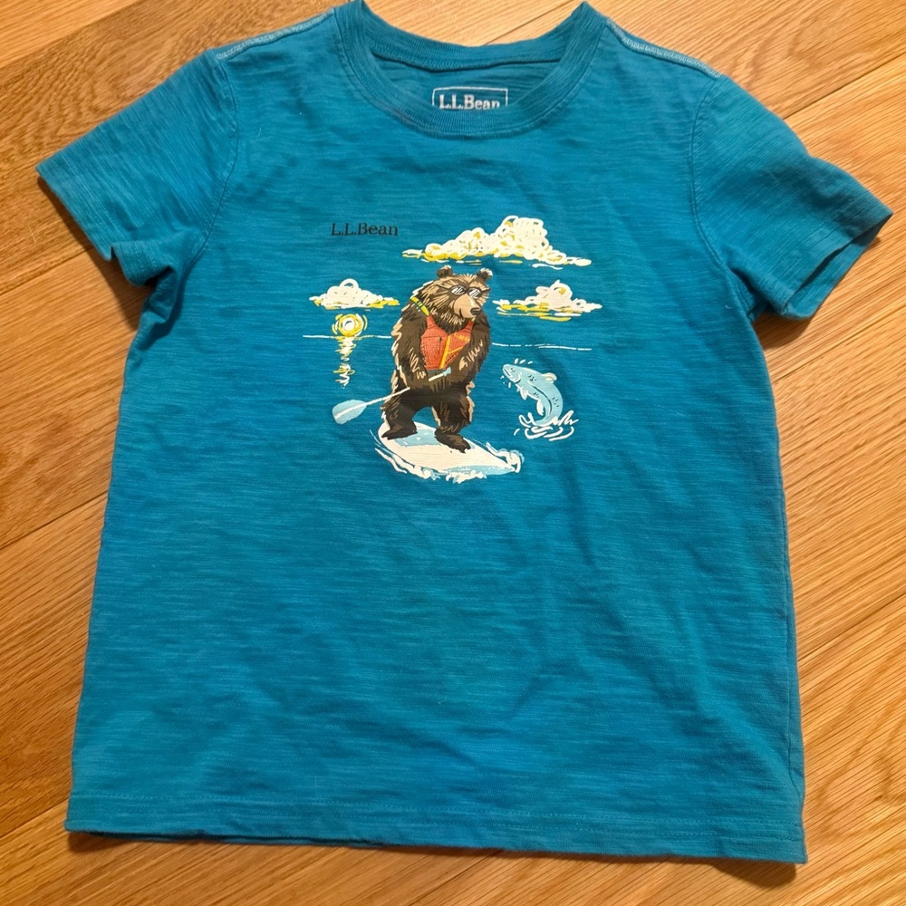L.L. Bean Kids Teal Bear Graphic Tee